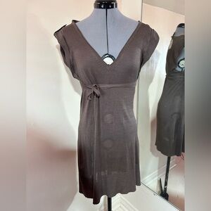 BCBGMaxAzria Chocolate Brown Wrap Midi Dress 80% silk 15% linen 5% cashmere